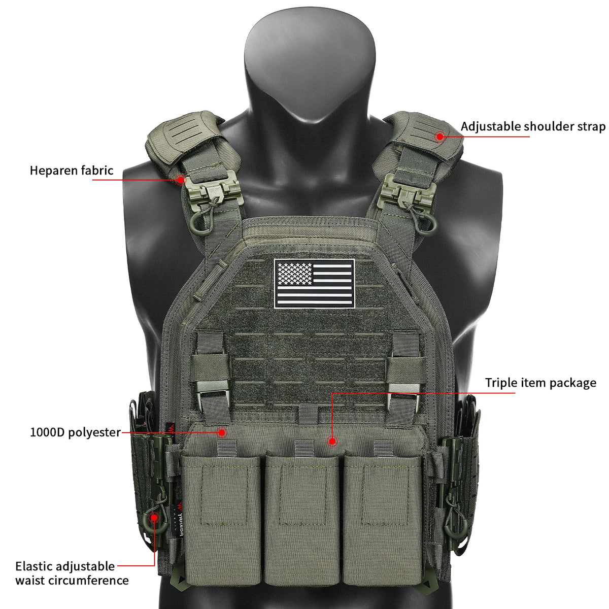 Outdoor Training Tank Top Triple Chest Item Pack MOLLE Extended Training Vest (Including US Flag)