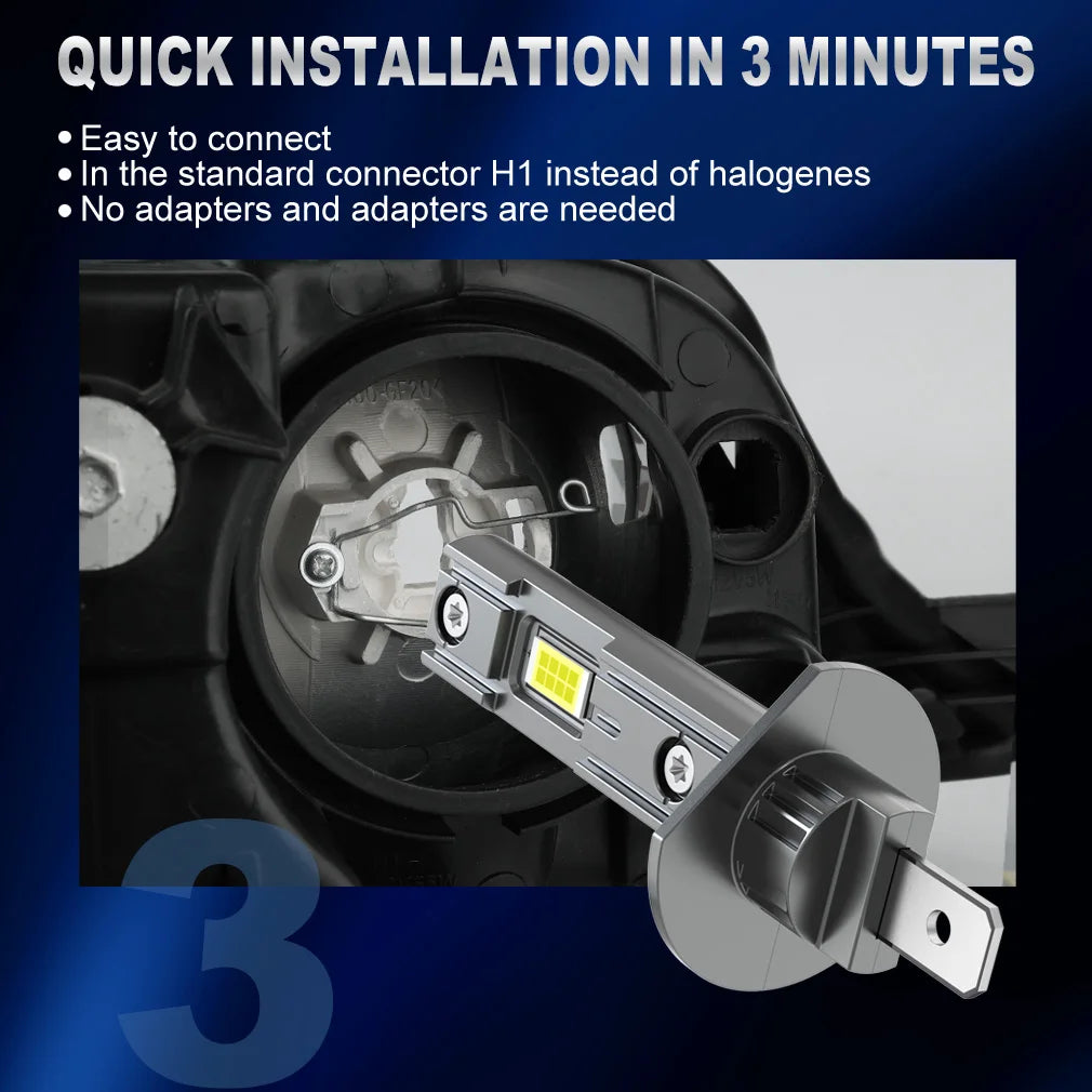 2Pcs H1 H3 Headlight Bulbs Canbus No Error H4 H7 25000LM 70W Auto Mini LED Turbo Bulb For Car 6500K Automobile Lamp Plug & Play