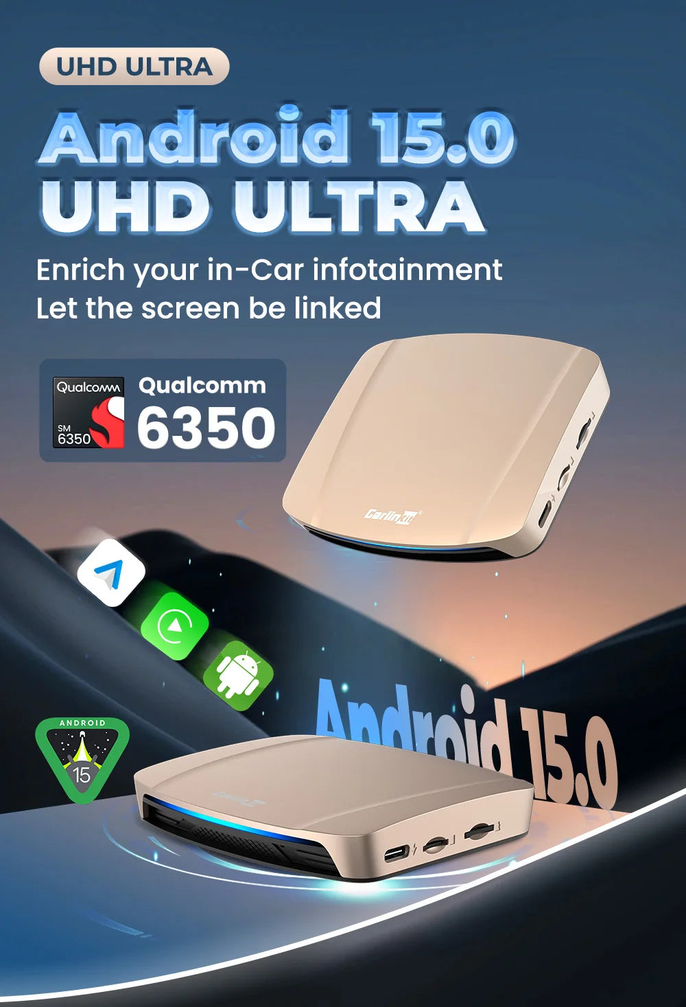 CarlinKit Ultra Box Android 15.0 SM6350 Tv Box CarPlay Wireless Android Auto Wireless Adapter Support Youtube Netfilx IPTV GNSS