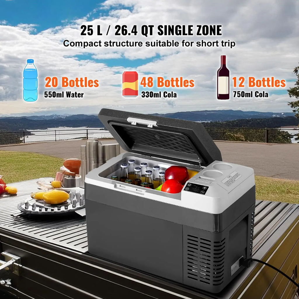 "12V Portable Car Fridge Freezer 25L/26.4QT EU Plug EU Type Adjustable Temp"