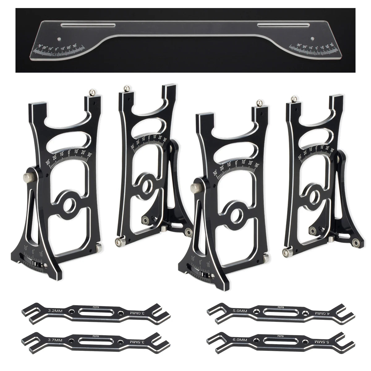 1Set Aluminum Chassis Setup System Measuring Tool With Ruler Wrench for Trxs 1/8 Rally Short Truck 1/7 Electric Off-road Car
