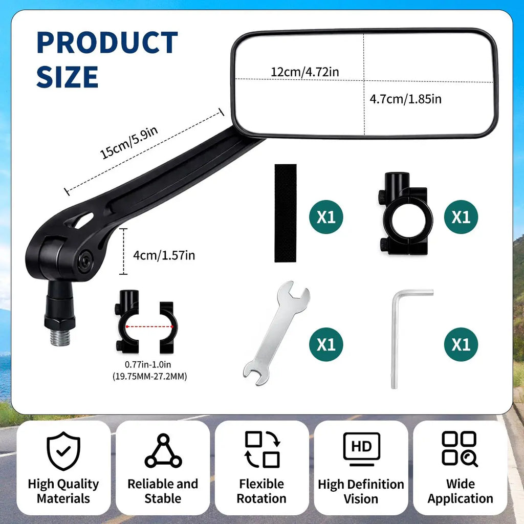 Pair of 360-Degree Rotating Bike Mirrors Scratch-Resistant Handlebar Mirrors for Safe Riding Rear View Glass Lens