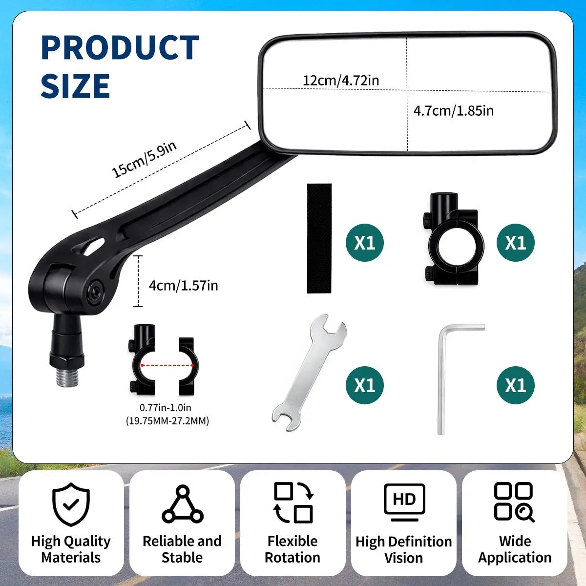 Pair of 360-Degree Rotating Bike Mirrors Scratch-Resistant Handlebar Mirrors for Safe Riding Rear View Glass Lens