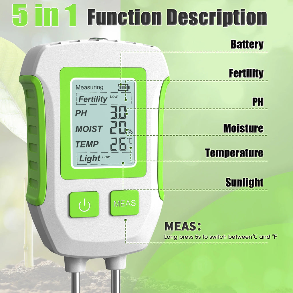 3 in 1 Digital LCD Soil Tester PH/Moisture/Temperature High Accuracy Soil Meter with Backlight for House Plants Garden Lawn Farm
