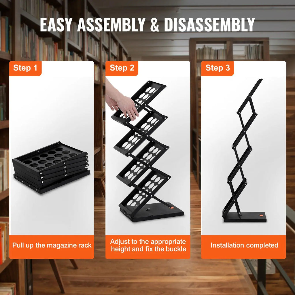 Portable 4-Tier Foldable Magazine Display Rack Bedroom-Suitable Catalog Brochure Literature Stand with Carry Feature