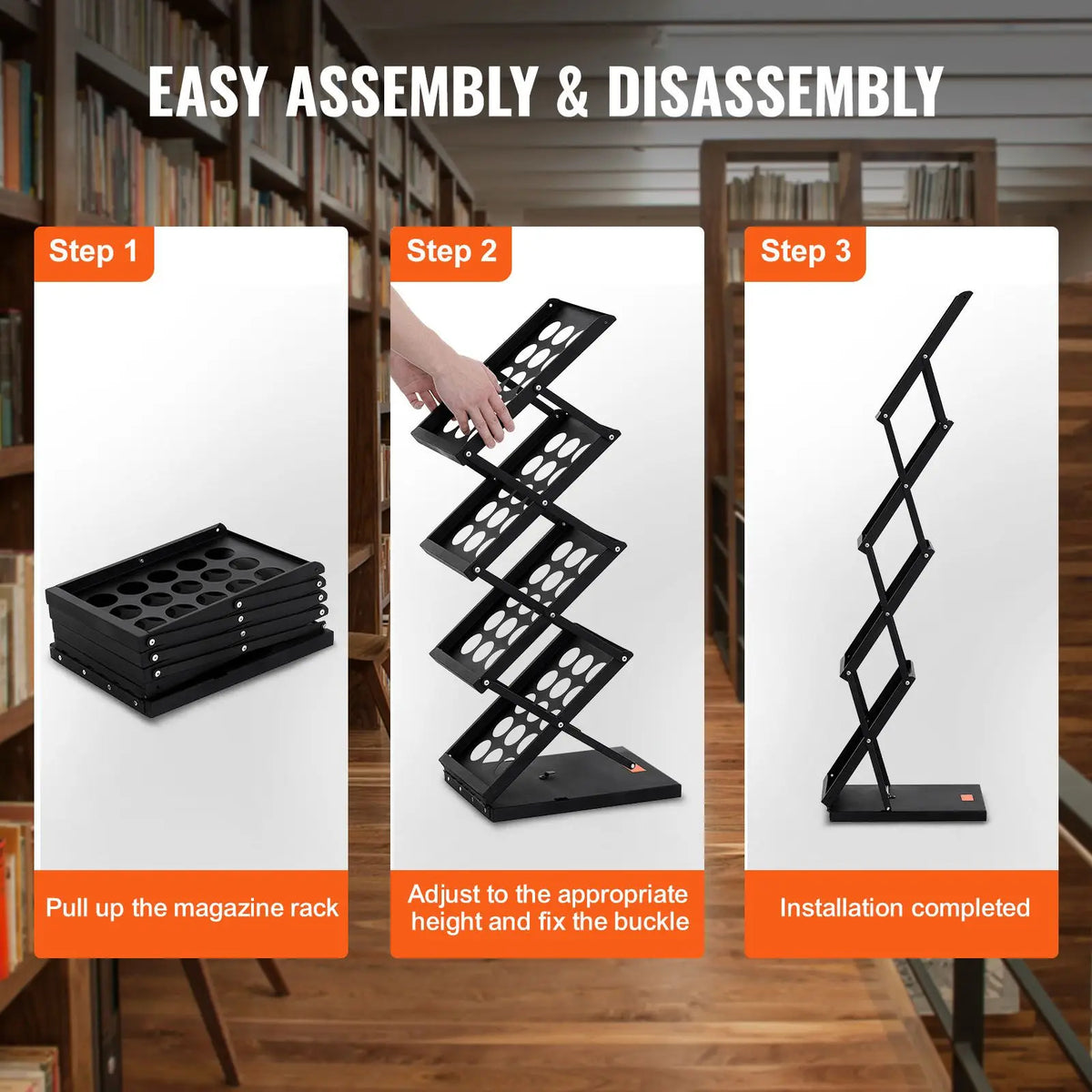 Portable 4-Tier Foldable Magazine Display Rack Bedroom-Suitable Catalog Brochure Literature Stand with Carry Feature