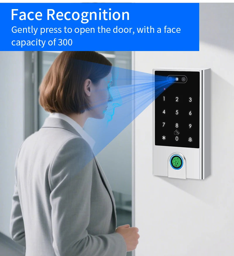 WIFI Face Wiegand 26-34 Recognition Fingerprint 125KHZ/13.56MHZ RFID Access Control Machine Card Reader Work With Tuya APP