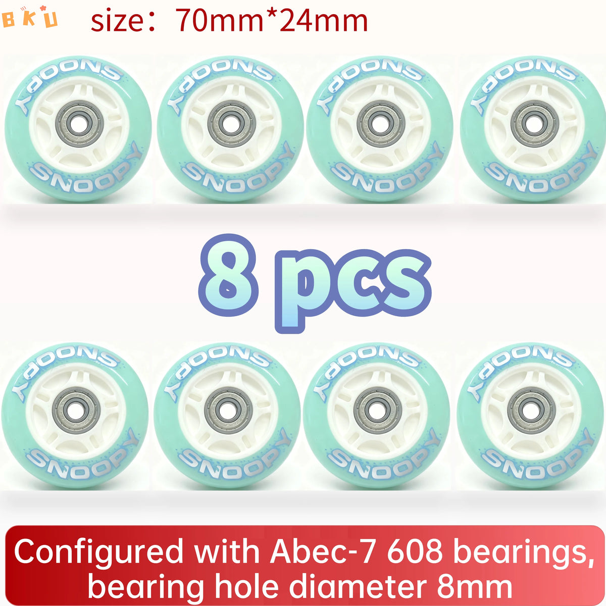 8-Pack Full Set Roller Skate Replacement 70mm Wheels, High-Speed Abec-7 608 Bearing Wheels for Skateboard/Scooter/Luggage