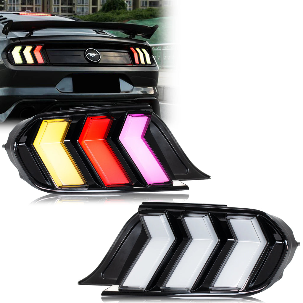 LED RGB Tail Lights for Ford Mustang S550 2015-2023 V6 V8 Color Change Sequential Turn Signal Rear Lamps Assembly