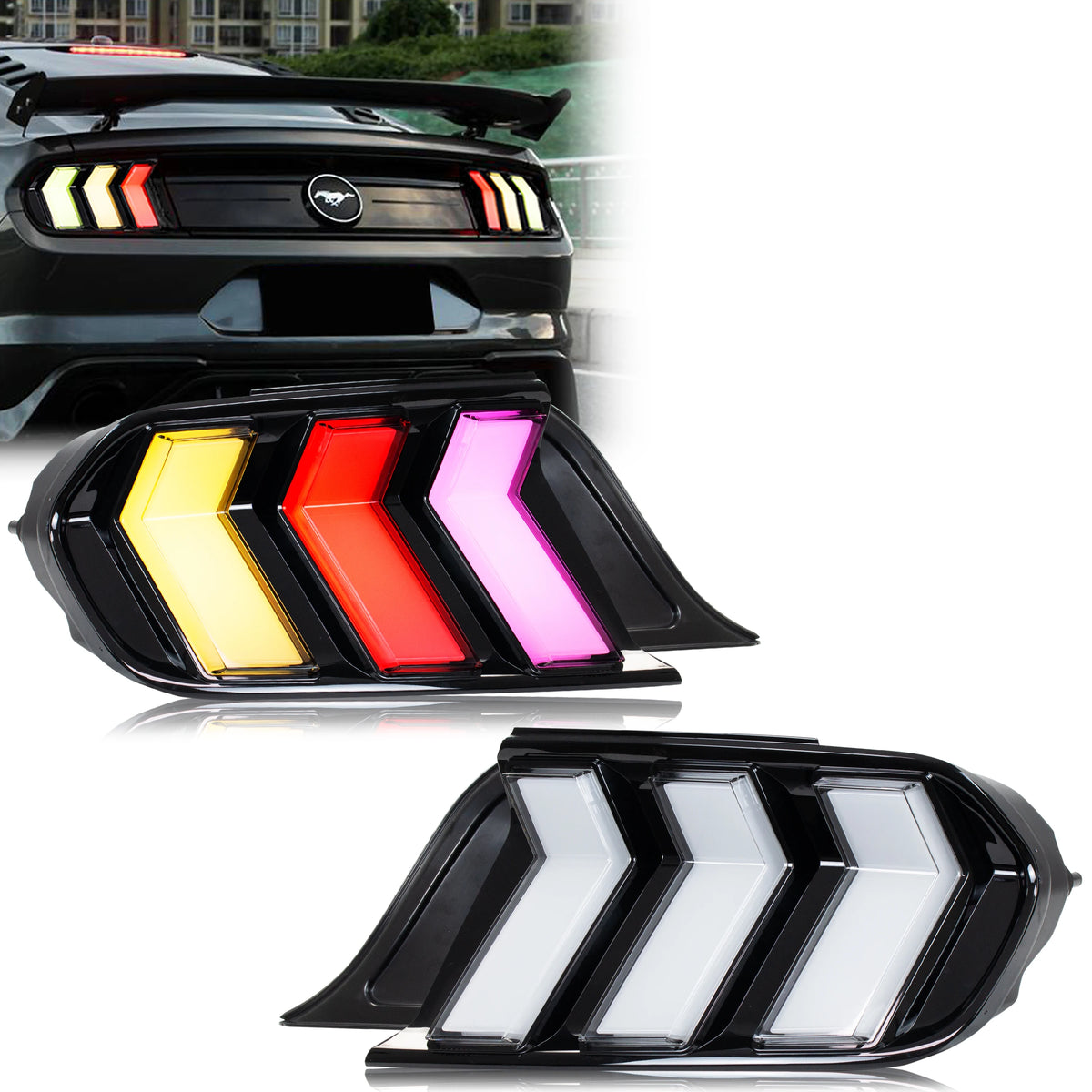 LED RGB Tail Lights for Ford Mustang S550 2015-2023 V6 V8 Color Change Sequential Turn Signal Rear Lamps Assembly