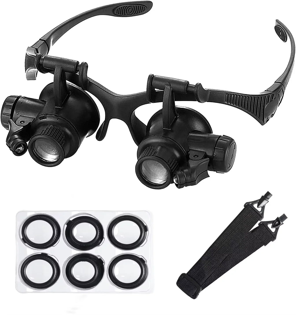 Head Mounted Magnifier With LED Light Magnifying Glass 2.5/4/6/8/10/15/20/25x Len For Close Work Electronic Jewelry Watch Repair