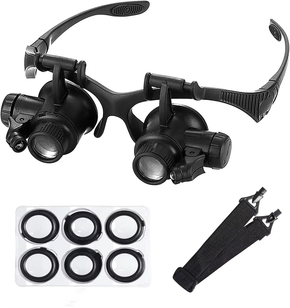 Head Mounted Magnifier With LED Light Magnifying Glass 2.5/4/6/8/10/15/20/25x Len For Close Work Electronic Jewelry Watch Repair