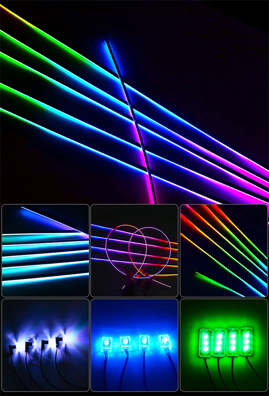Newest Car LED Dual Zone Hidden Ambient Light Smoke Matt Black Acrylic Strip Symphony Interior Decoration Atmosphere Light Kits