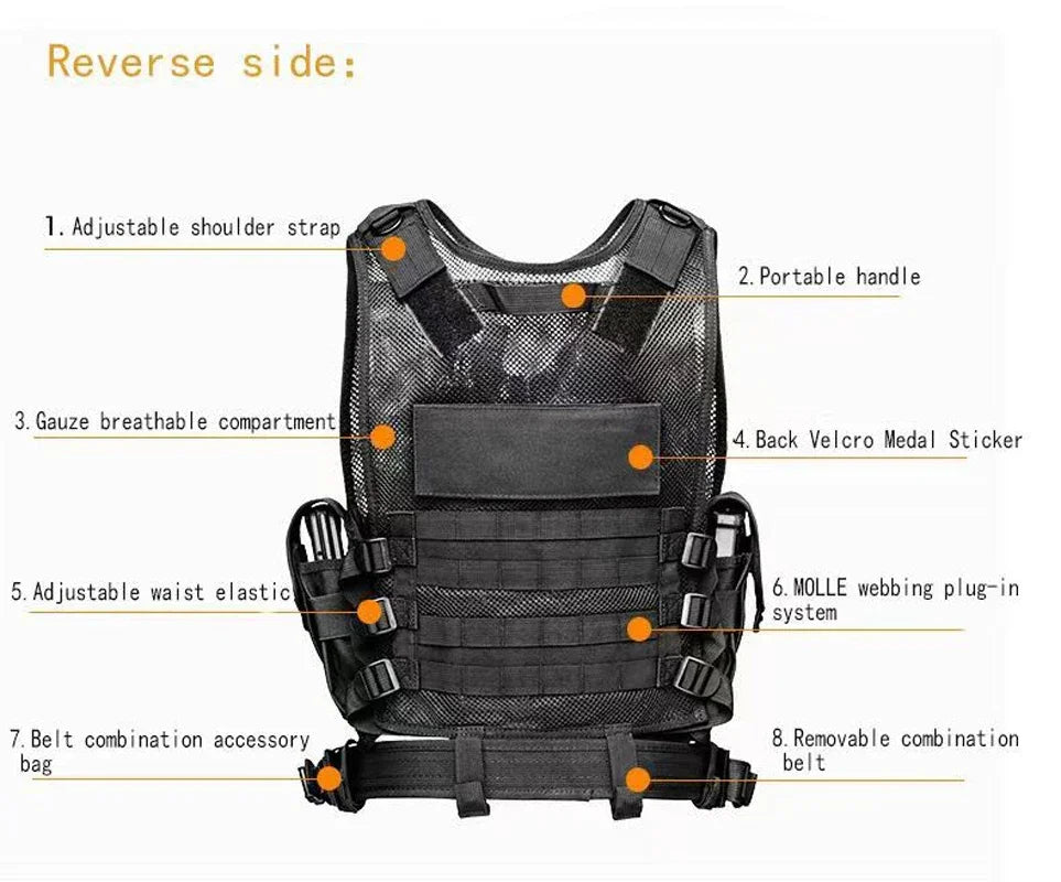 Adjustable Molle Tactical Vest Combat Body Armor Vests Security Guard Hunting Army Outdoor CS War Game Airsoft Training Jacket