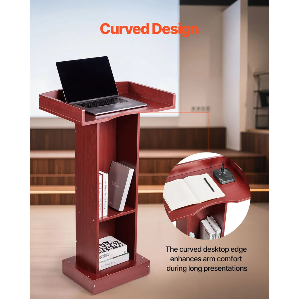 41-Inch Elegant Design Wooden Podium Stand MDF Lectern with Wide Reading Surface Laptop Desk Edge Stopper for School Application