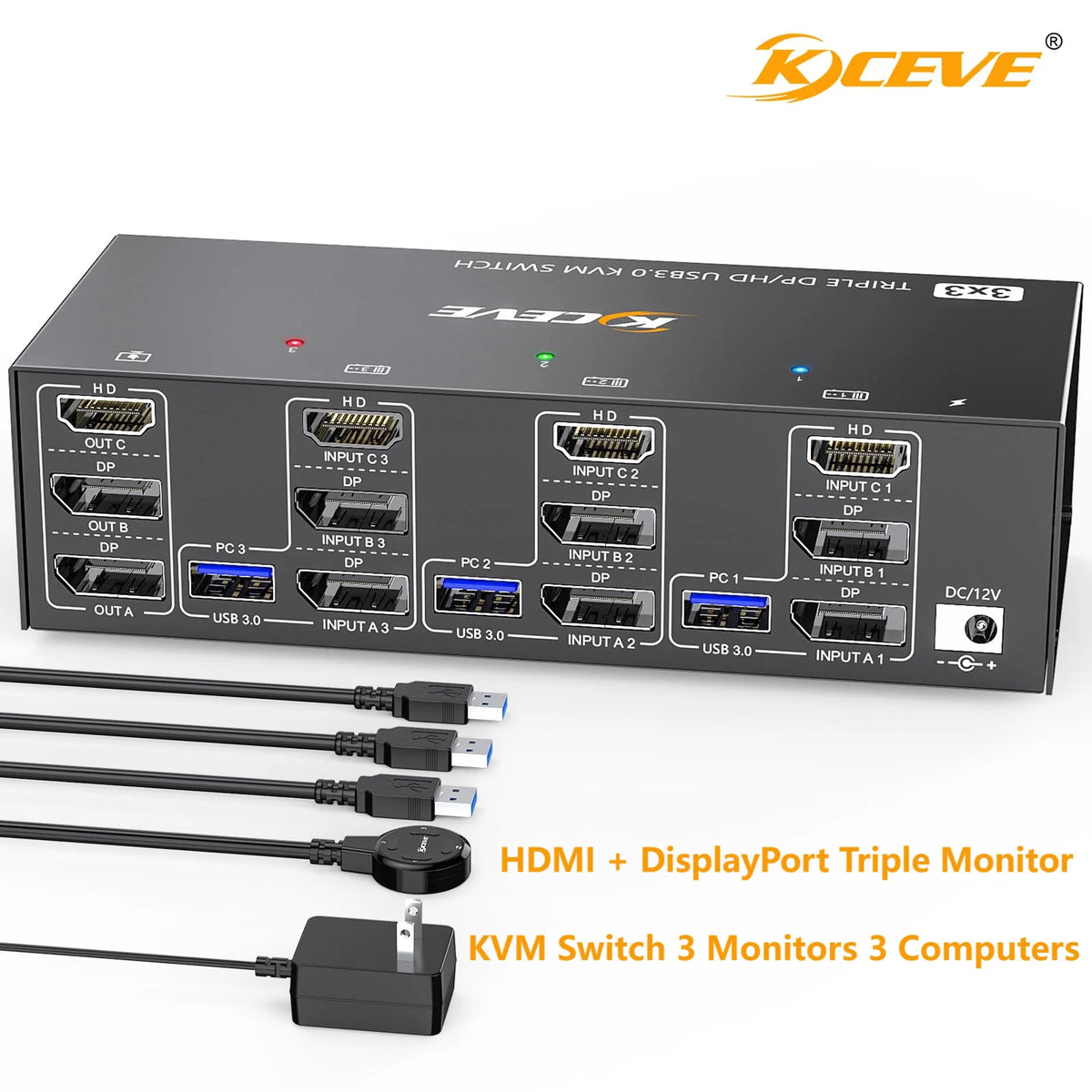 Triple/Dual HDMI/Displayport KVM Switch 3/2 Monitors 3/2 Computers USB 3.0 KVM for 8K@60Hz 4K@144Hz With 4 USB3.0 Keyboard Mouse