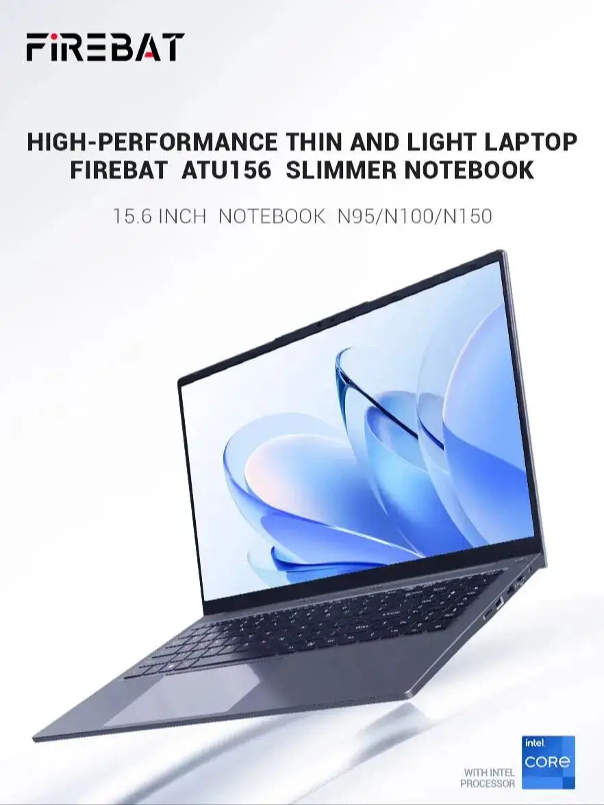 Firebat AT15 Laptop Intel N150 CPU 15.6 Inch 16GB RAM SSD 1TB Lightweight Business Windows 11 Pro Computer Notebook BT4.2 WiFi5