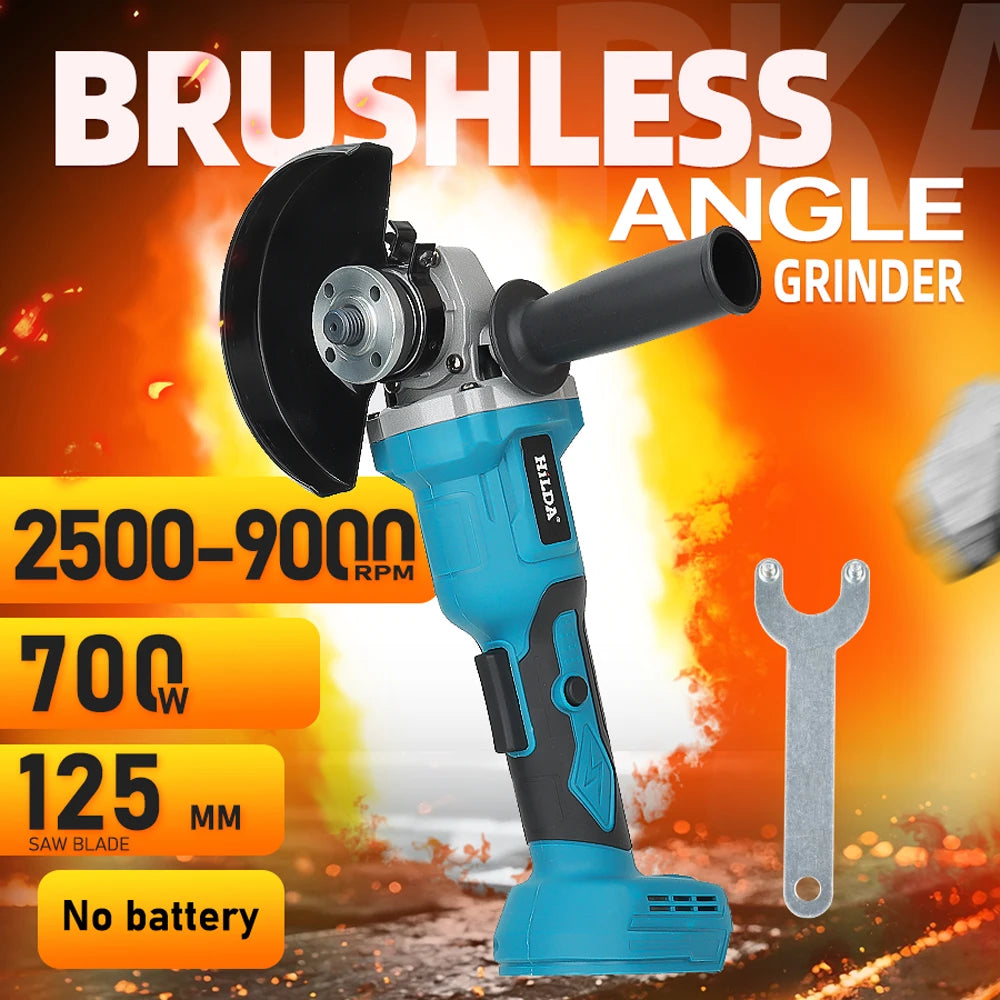 HILDA 21V Handheld Brushless Angle Grinder Cutting Rechargeable Electric Power Tool Polishing Machine Grinder for Makita Battery