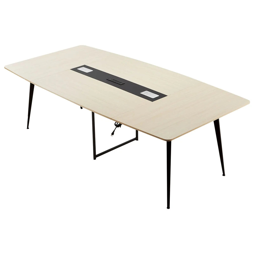 8 Ft Modern Boat Shaped Conference Table 10-Person Meeting Desk with Charging Station Melamine Material for Office Seminars