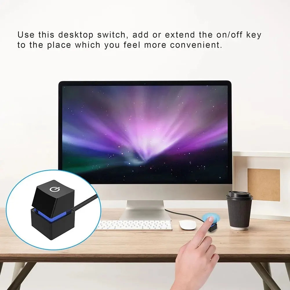 TEUCER Desktop Switch 2m Colorful LED Lights PC Motherboard External Start Power On/Off Button Extension Cable for Office Home