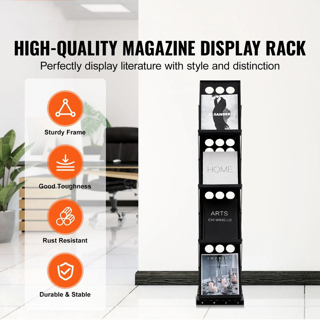 Portable 4-Tier Foldable Magazine Display Rack Bedroom-Suitable Catalog Brochure Literature Stand with Carry Feature