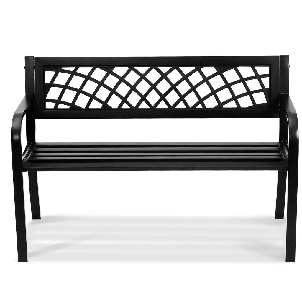 46-Inch Outdoor Garden Bench with Backrest Steel and Wood 480 Lbs Load Capacity for Parks and Outdoors