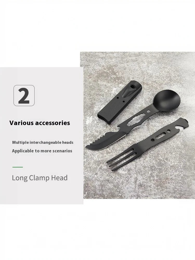 Outdoor Stainless Steel With Whistle Spoon Fork Set Multi Functional Camping Knives Camping Tableware Outdoor Wind Combination