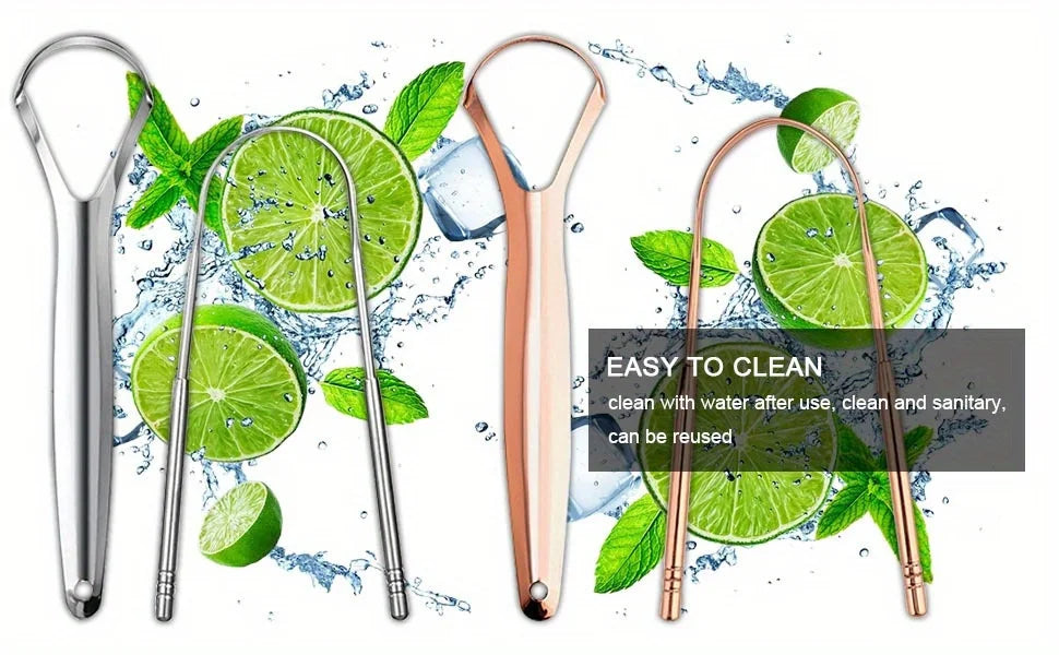 Adult Tongue Scraper Set Stainless Steel Spoon shaped tongue scraper, Reduces Bad Breath,Easy to Use,Oral Hygiene Tongue Cleaner