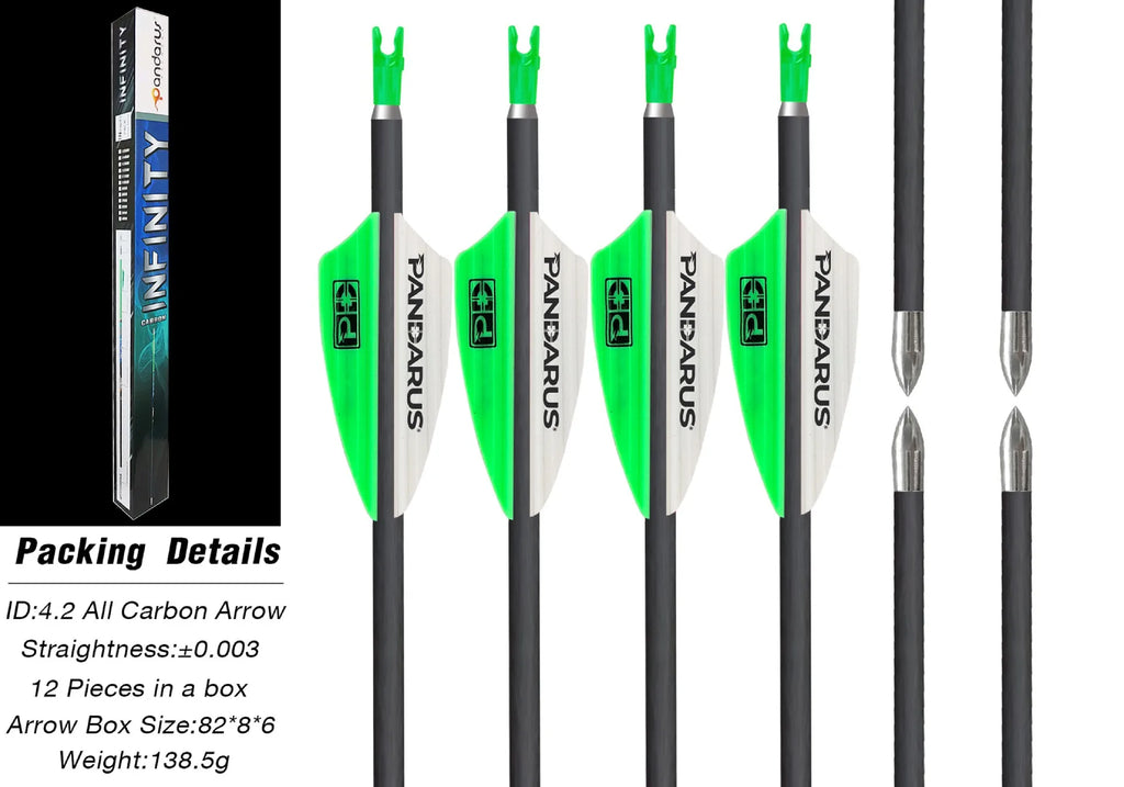 12pcs Pandarus Archery ID4.2mm Pure Carbon Arrow 30in Spine 400 500 600 700 800 900 1000 1100 1200 1300 1500 for Target Shooting