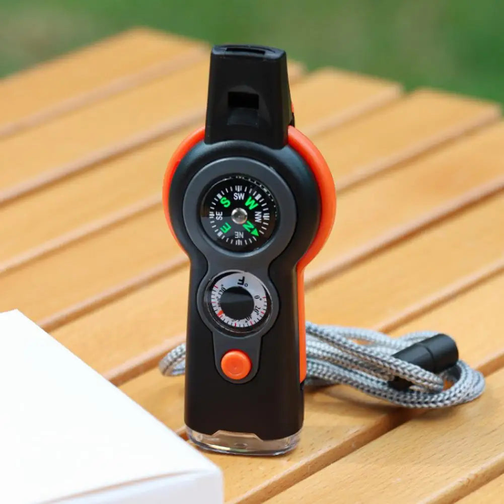 7in1 Emergency Survival Function Whistle Outdoor Multifunctional Survival Whistle with Lanyard Compass Flashlight Camping Hike ﻿