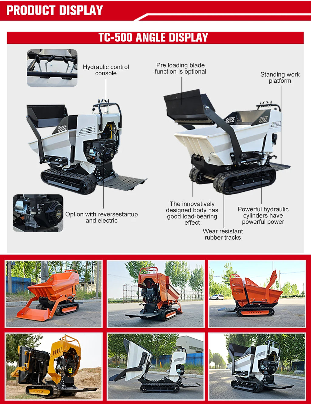 Hydraulic Crawler Dumper Industrial Mini Dumper Crawler Carrier Small Track Dumper for Building Engineering