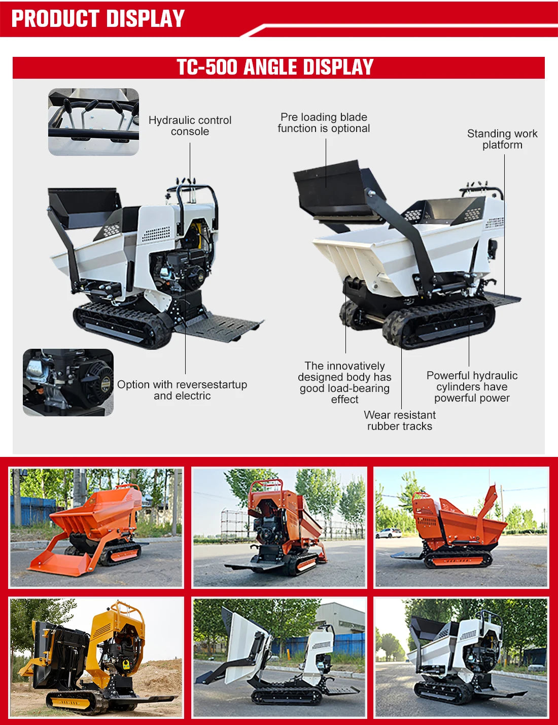 Hydraulic Crawler Dumper Industrial Mini Dumper Crawler Carrier Small Track Dumper for Building Engineering