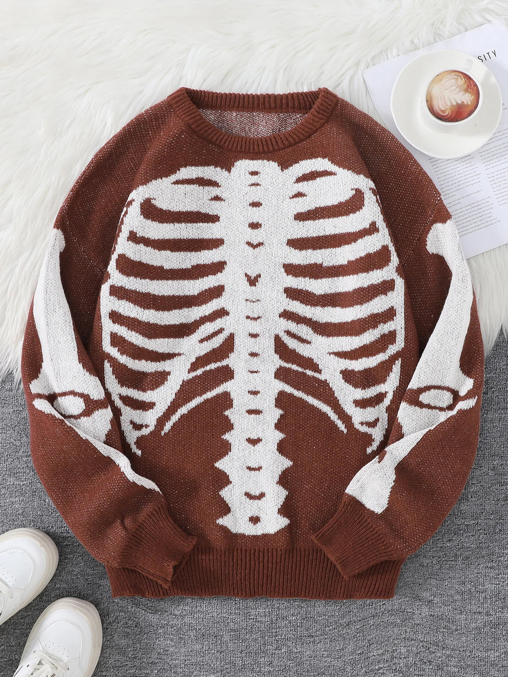 New Popular Autumn and Winter Backbone Jacquard Pattern Pullover Sweater Casual Round Neck Knitted Men's Pullover