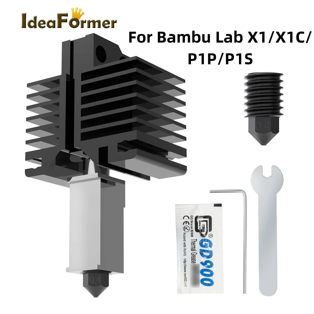 Upgrade Hotend Kit for Bambu Labs P1S/P1P &X1C 3D Printer Hot End Combo Plated Heat Block 3D Extrusion Hardened Steel Nozzle