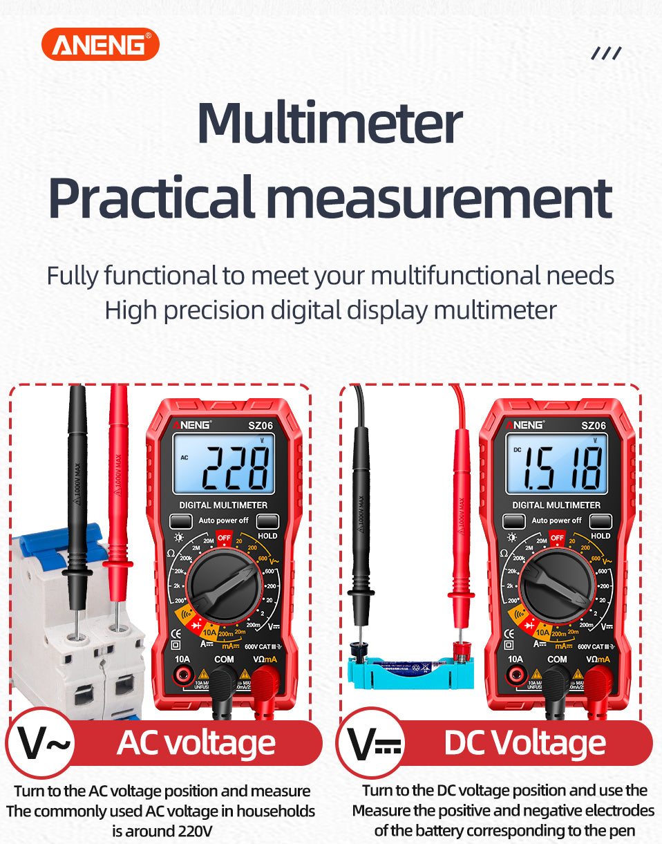 Digital Multimeter ANENG SZ06 AC/DC Ammeter 1999 Counts Multitester 600V Voltmeter Multimetr Voltage Resistance Meter Diode Tool