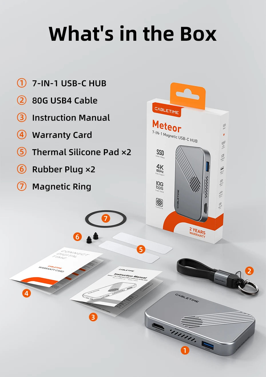 CABLETIME USB C HUB  7 IN 1 with NVMe SSD Magnetic 4K ProRes Video Recording SD/TF 3.0 Strong Magnetic Attachment for iPhone 17