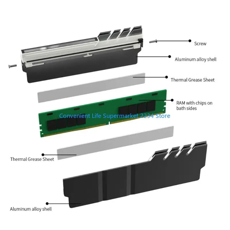 Enhances Heat Dissipation Memory Coolers Aluminum Alloy Compatible DDR4 DDR5 5V ARGB Lighting Toolless Design Low Noise