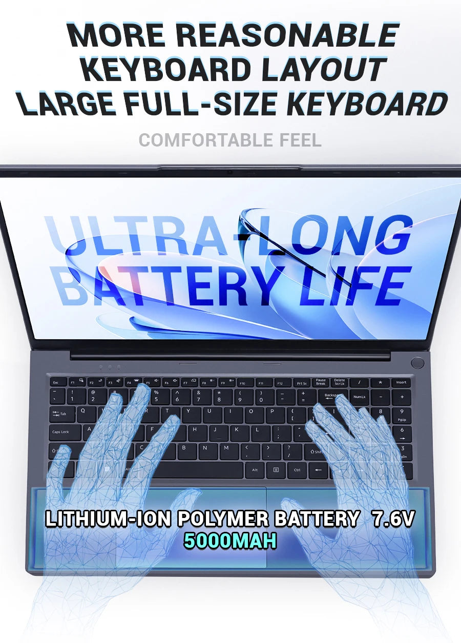Firebat AT15 Laptop Intel N150 CPU 15.6 Inch 16GB RAM SSD 1TB Lightweight Business Windows 11 Pro Computer Notebook BT4.2 WiFi5