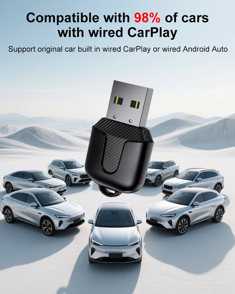FLIXIVI CarPlay Android Auto Adapter Wired To Wireless 5GHz WiFi5.0, /type-c Plug and Play, for Original Wired CarPlay/Auto Cars