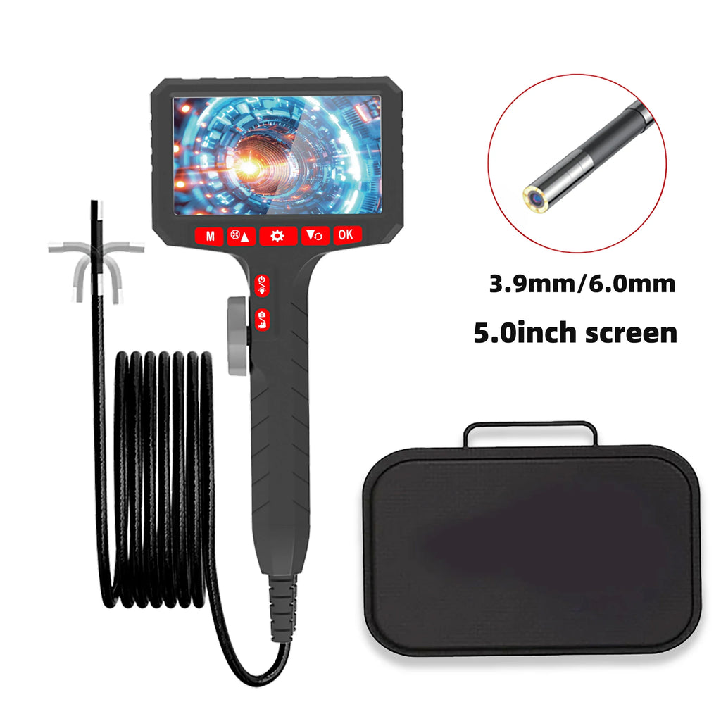 5Inch Borescope, Two-Way Rotary 360° Industrial 3.9mm Camera for Automotive Repair, Plumbing Inspection