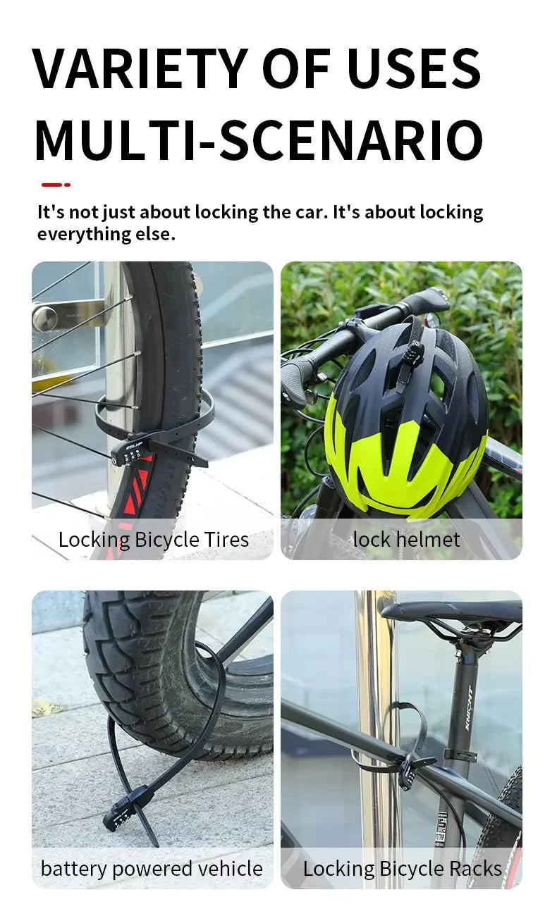 Bicycle Cable Tie Lock Anti-Theft Lock Road Bike Mountain Bike Bicycle Combination Lock Electric Bike Bicycle Helmet Combination