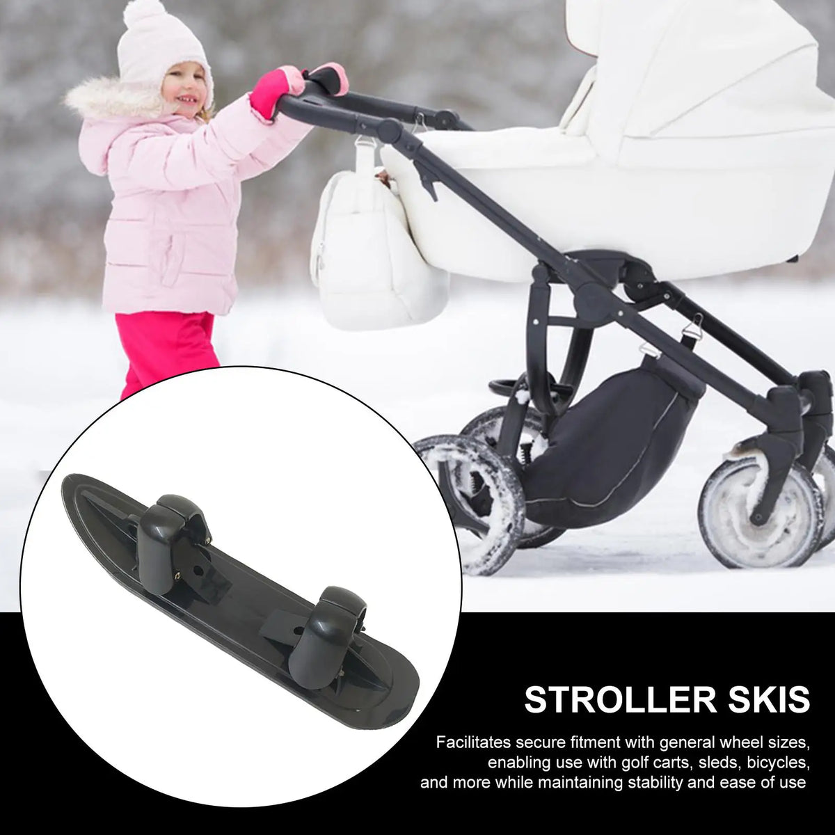 Ski Board Sled 2 in 1 Outdoor Winter Snowboards Stroller Skis Glider Snowboards for Cycling Bicycle Jogging Sports Outdoor Paths