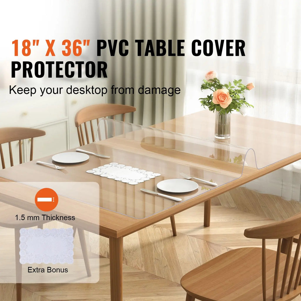 "Rectangle PVC Plastic Tablecloth 1.5mm Thick Waterproof Cover 18" X 36" for Desktop Protection"
