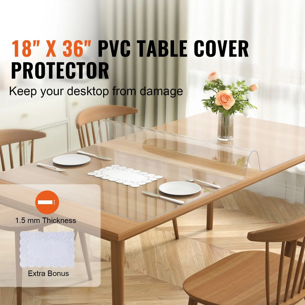 "Rectangle PVC Plastic Tablecloth 1.5mm Thick Waterproof Cover 18" X 36" for Desktop Protection"