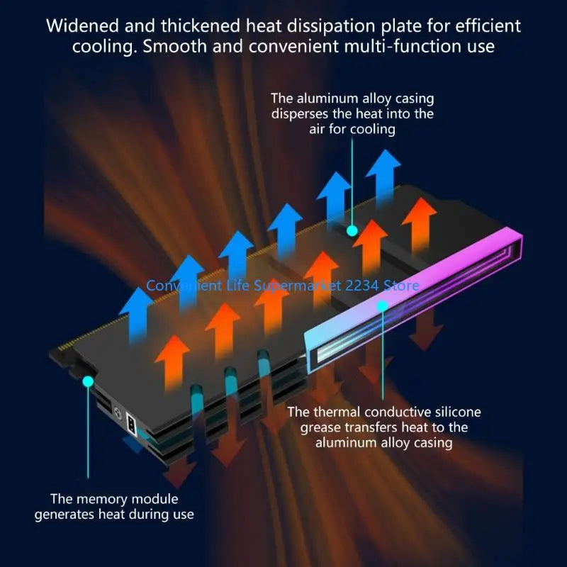 Enhances Heat Dissipation Memory Coolers Aluminum Alloy Compatible DDR4 DDR5 5V ARGB Lighting Toolless Design Low Noise