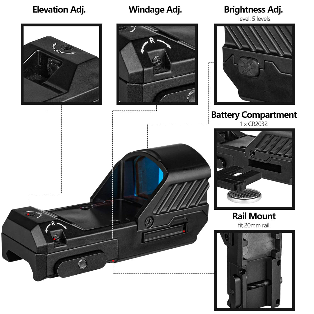 SPINA Optics Tactical 1x25 Collimator Red Dot Sight Rifle Reflex Optics for Hunting 20mm picatinny Connected Mount