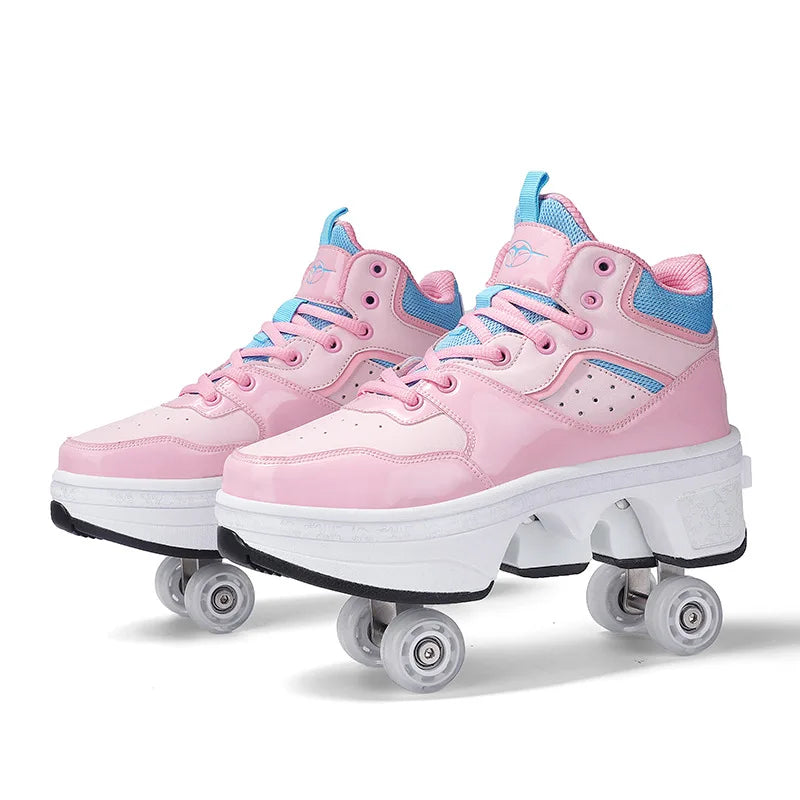 Size 33 34 35 - 44 Deformation Roller Skates Shoes Double Row 4-Wheel Skates Roller Shoes Dual-Purpose Roller Sneakers Shoes