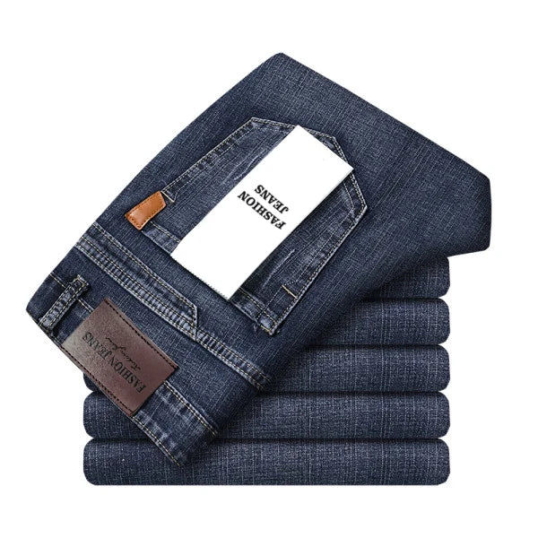 2026 New Spring Autumn Men Classic Jeans Business Fashion Straight Regular Blue Stretch Denim Trousers Men's Smart Jeans