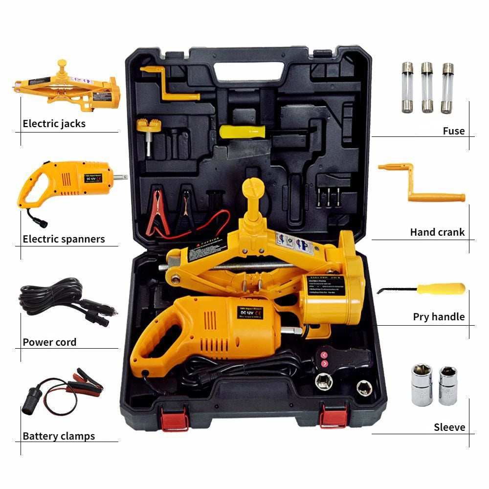 3 Ton Electric Car Jack Kit Lifting Set 12V 3 in 1 Scissors Car Jacks with Impact Wrench and Pump Auto Lift Repair Tools