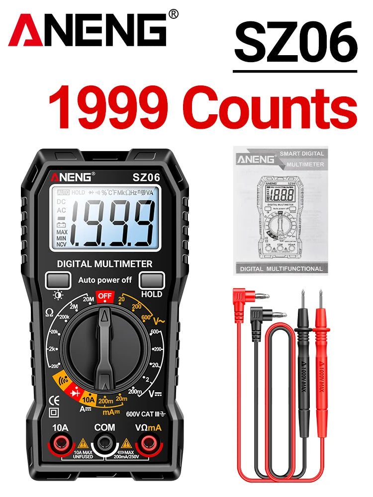 Digital Multimeter ANENG SZ06 AC/DC Ammeter 1999 Counts Multitester 600V Voltmeter Multimetr Voltage Resistance Meter Diode Tool